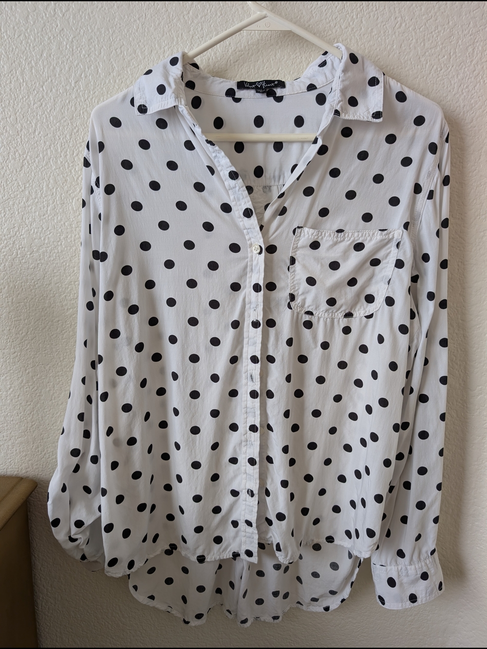 Velvet Heart White Button-Down Shirt with Black Polka Dots